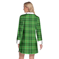 Galloway District Tartan Plaid Lapel Shirt Dress Long Sleeve
