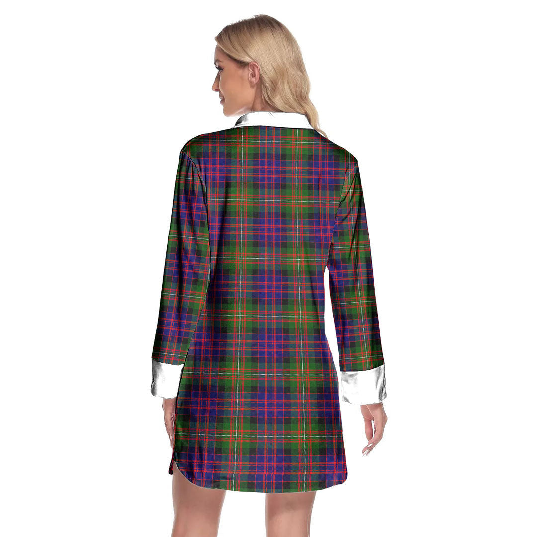 MacDonnell of Glengarry Modern Tartan Plaid Lapel Shirt Dress Long Sleeve
