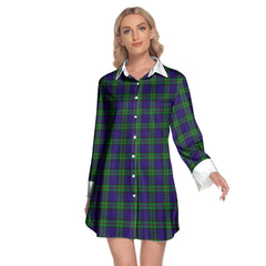 MacKinlay Modern Tartan Plaid Lapel Shirt Dress Long Sleeve