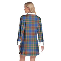 MacBeth Ancient Tartan Plaid Lapel Shirt Dress Long Sleeve