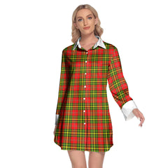 Leask Tartan Plaid Lapel Shirt Dress Long Sleeve