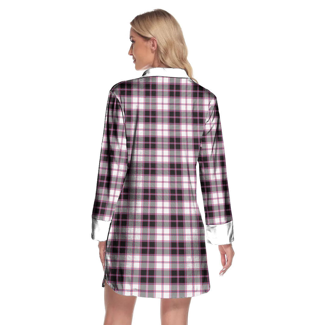 MacPherson Hunting Modern Tartan Plaid Lapel Shirt Dress Long Sleeve