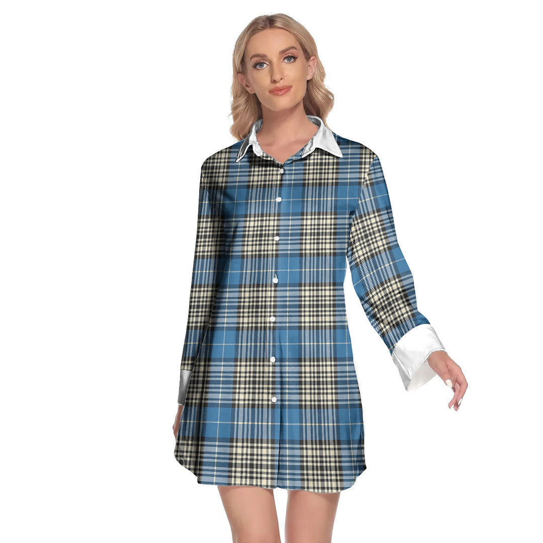 Napier Ancient Tartan Plaid Lapel Shirt Dress Long Sleeve