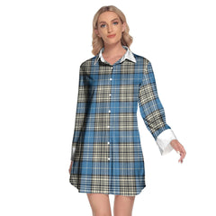 Napier Ancient Tartan Plaid Lapel Shirt Dress Long Sleeve