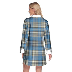 Napier Ancient Tartan Plaid Lapel Shirt Dress Long Sleeve