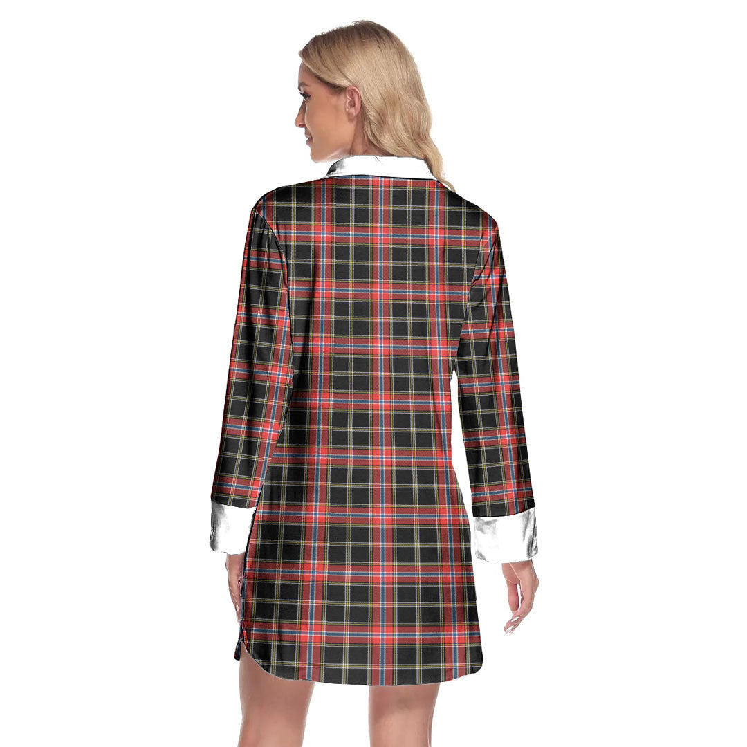 Norwegian Night Tartan Plaid Lapel Shirt Dress Long Sleeve