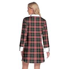 Norwegian Night Tartan Plaid Lapel Shirt Dress Long Sleeve