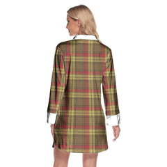 MacMillan Old Weathered Tartan Plaid Lapel Shirt Dress Long Sleeve