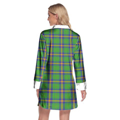 New Mexico Tartan Plaid Lapel Shirt Dress Long Sleeve