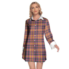 Jacobite Tartan Plaid Lapel Shirt Dress Long Sleeve