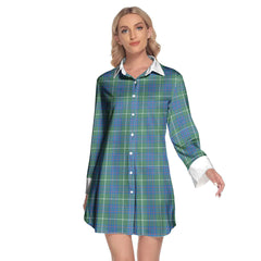 MacIntyre Hunting Ancient Tartan Plaid Lapel Shirt Dress Long Sleeve