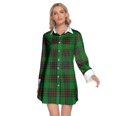 Fife District Tartan Plaid Lapel Shirt Dress Long Sleeve