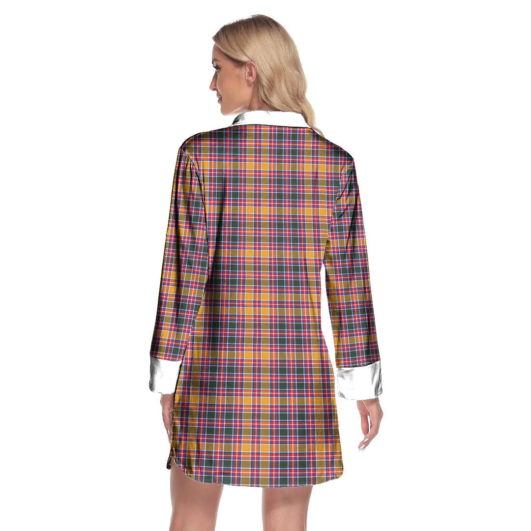 Jacobite Tartan Plaid Lapel Shirt Dress Long Sleeve