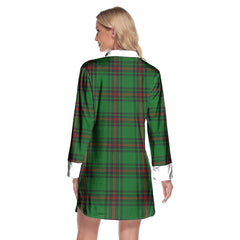 Fife District Tartan Plaid Lapel Shirt Dress Long Sleeve