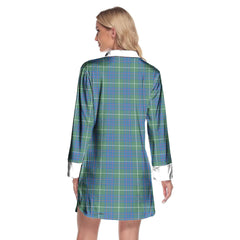 MacIntyre Hunting Ancient Tartan Plaid Lapel Shirt Dress Long Sleeve