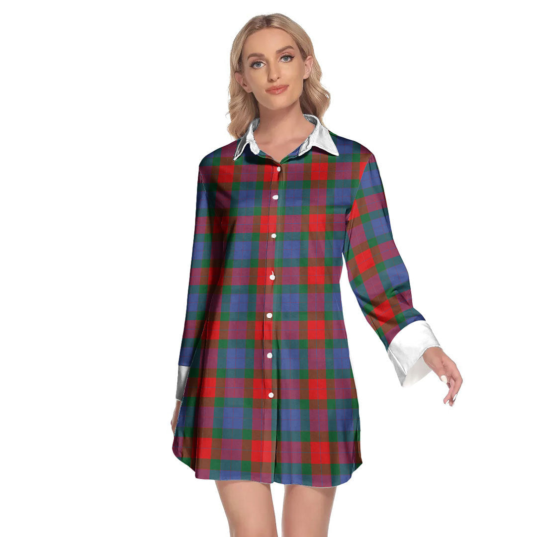 Mar Tartan Plaid Lapel Shirt Dress Long Sleeve