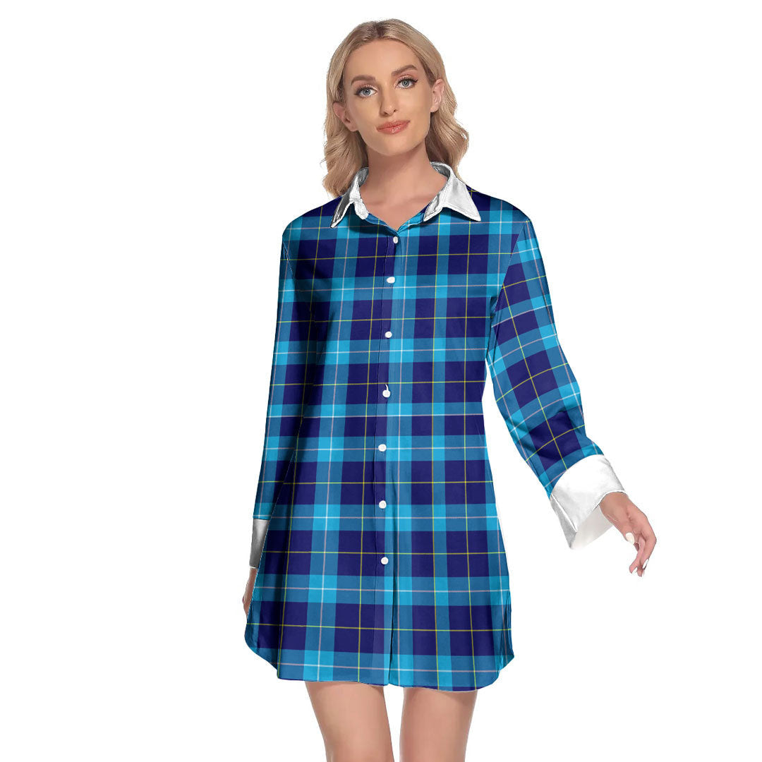 McKerrell Tartan Plaid Lapel Shirt Dress Long Sleeve