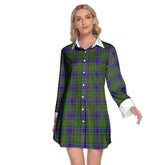 Adam Tartan Plaid Lapel Shirt Dress Long Sleeve
