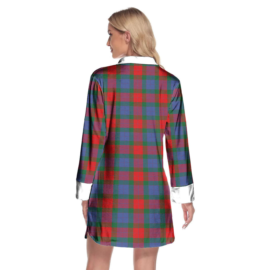 Mar Tartan Plaid Lapel Shirt Dress Long Sleeve