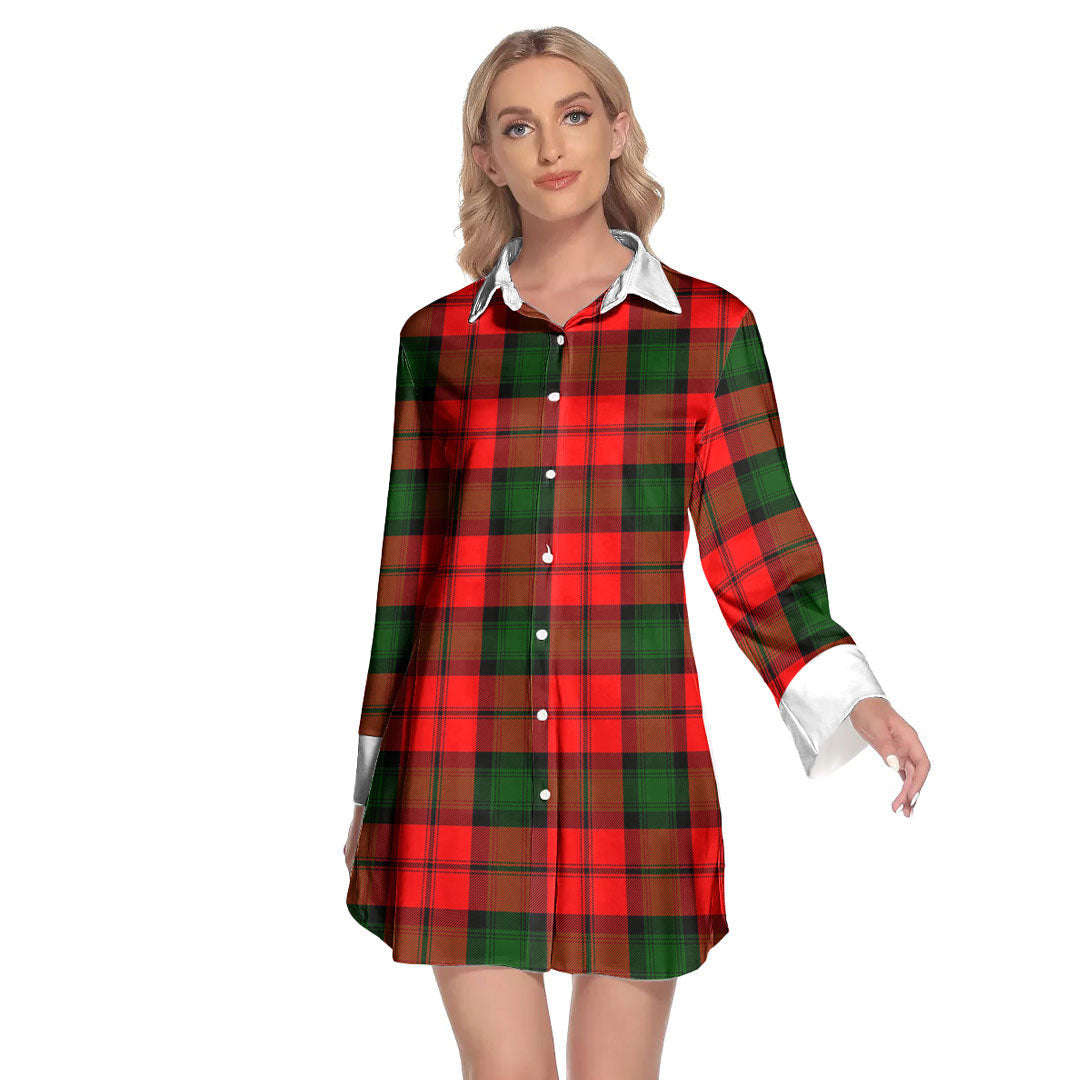 Kerr Modern Tartan Plaid Lapel Shirt Dress Long Sleeve