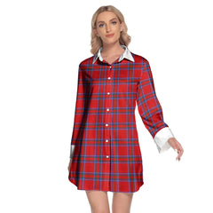 Inverness District Tartan Plaid Lapel Shirt Dress Long Sleeve