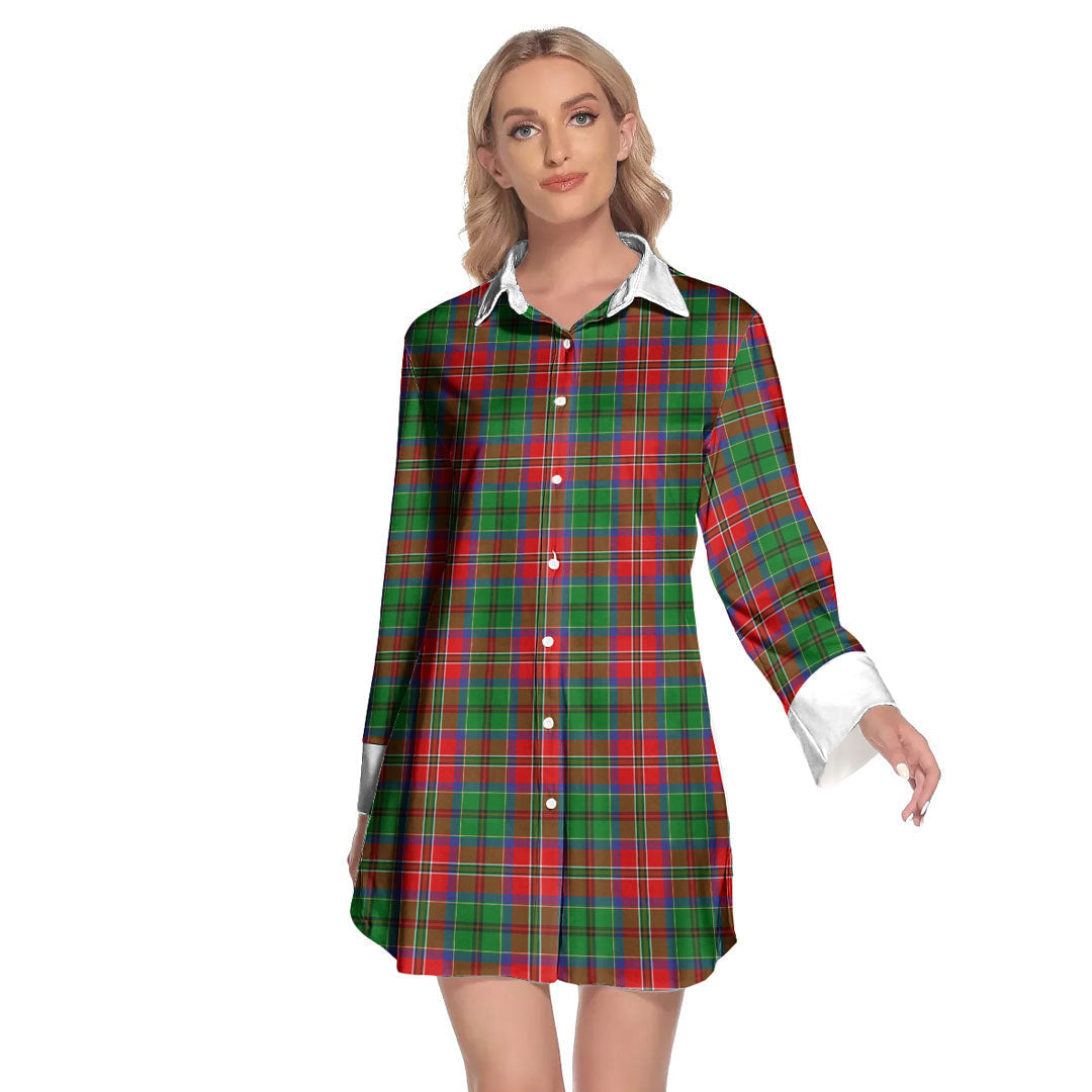 McCulloch Tartan Plaid Lapel Shirt Dress Long Sleeve