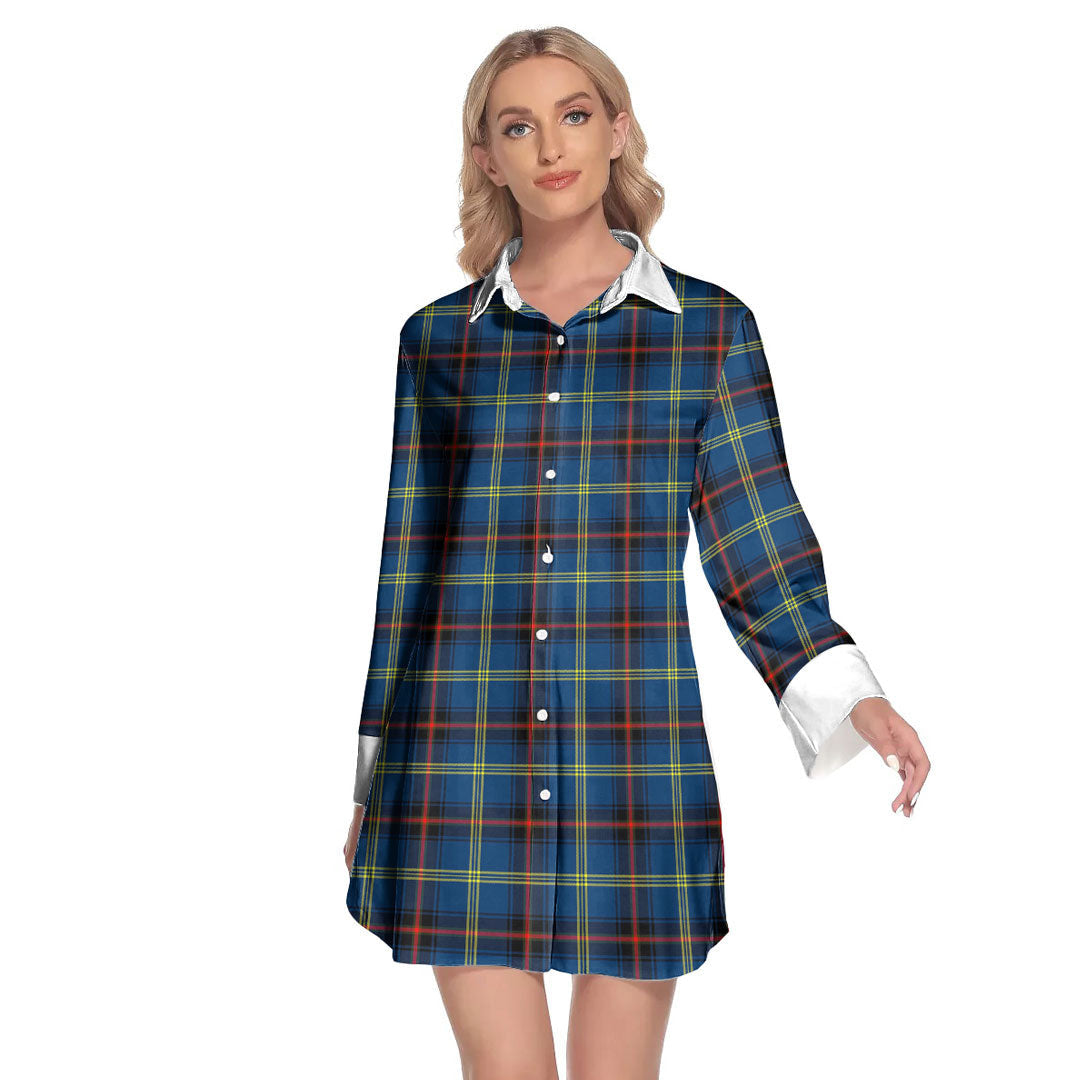 Grewar Tartan Plaid Lapel Shirt Dress Long Sleeve
