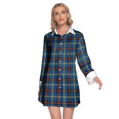 Grewar Tartan Plaid Lapel Shirt Dress Long Sleeve