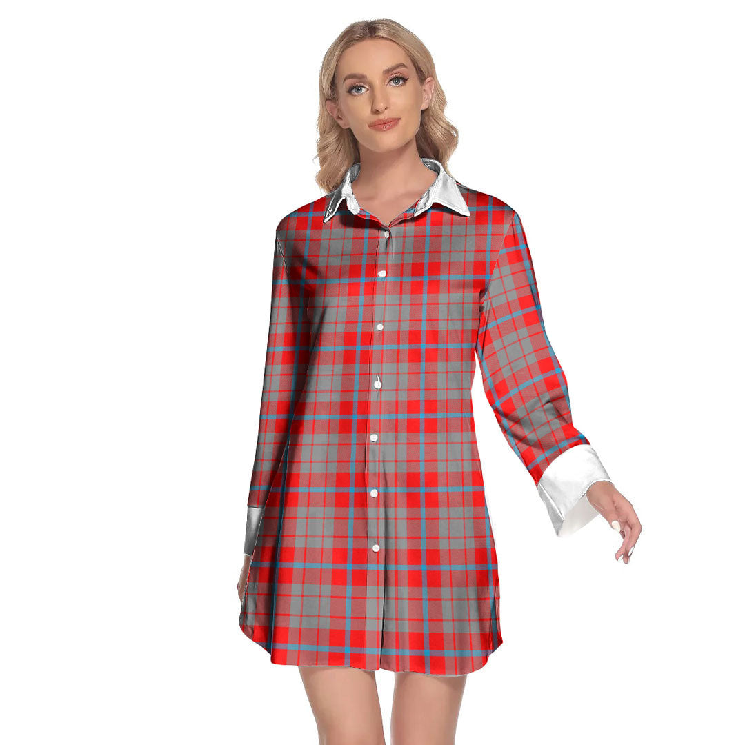 Moubray Tartan Plaid Lapel Shirt Dress Long Sleeve
