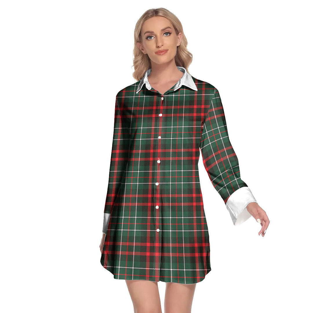 MacDiarmid Modern Tartan Plaid Lapel Shirt Dress Long Sleeve