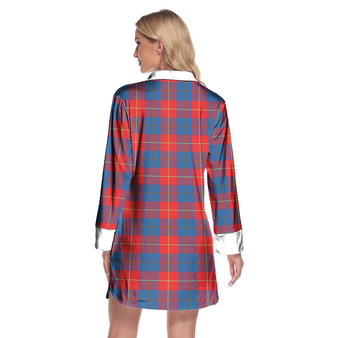 Galloway Red Tartan Plaid Lapel Shirt Dress Long Sleeve