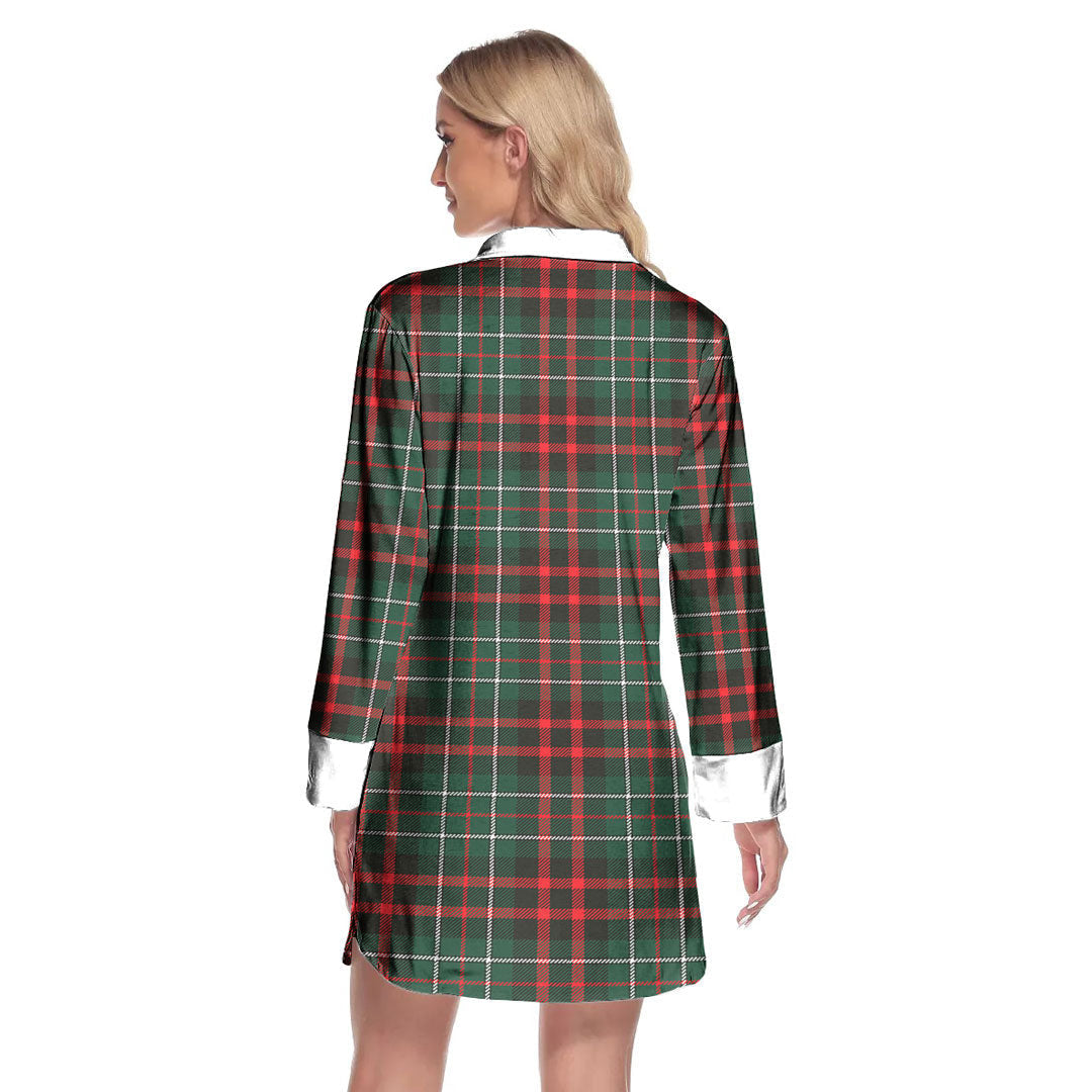 MacDiarmid Modern Tartan Plaid Lapel Shirt Dress Long Sleeve