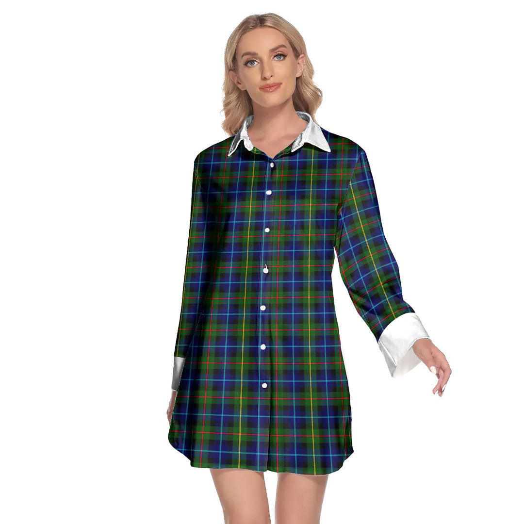 Smith Modern Tartan Plaid Lapel Shirt Dress Long Sleeve