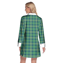 Kennedy Ancient Tartan Plaid Lapel Shirt Dress Long Sleeve