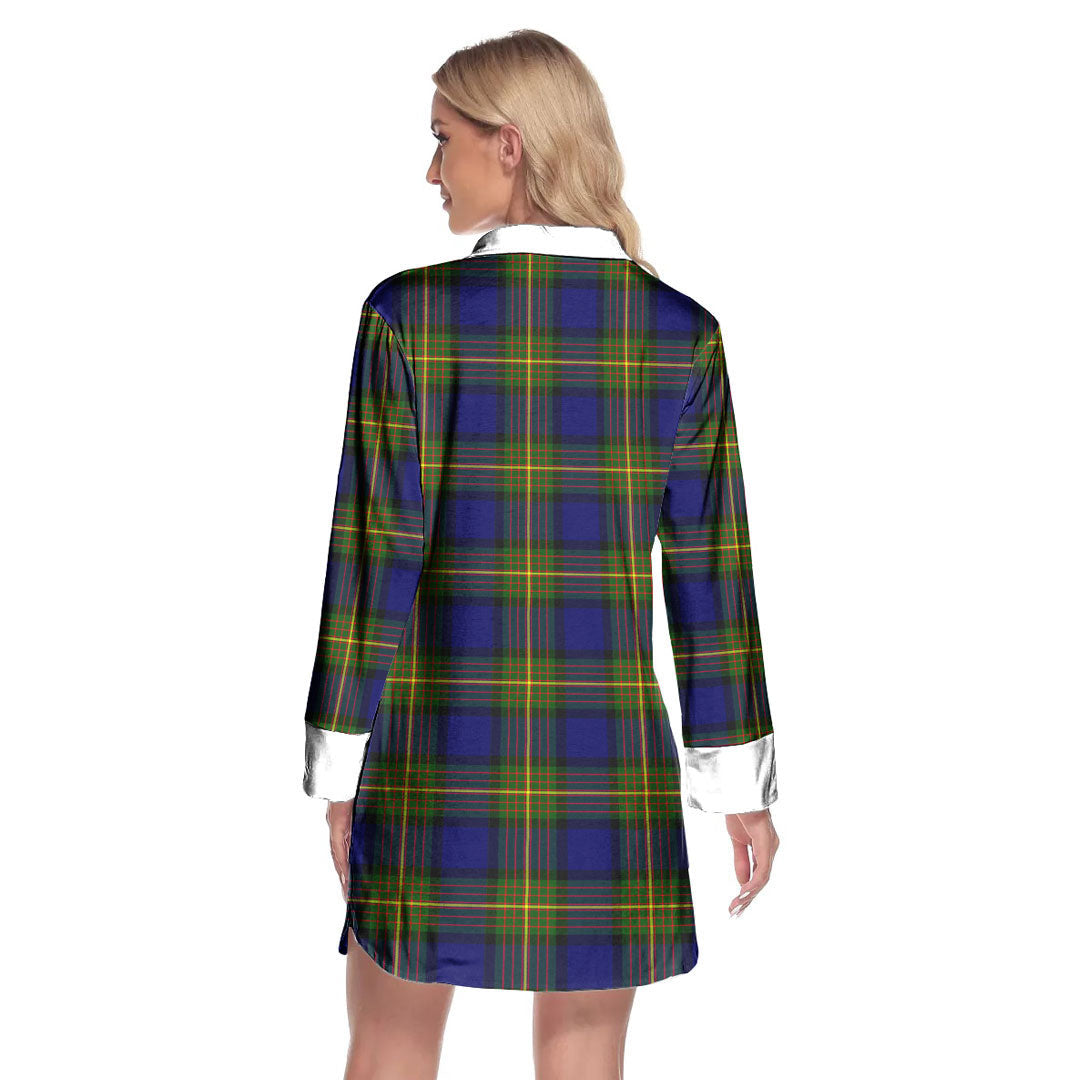 More Muir Tartan Plaid Lapel Shirt Dress Long Sleeve
