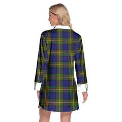 More Muir Tartan Plaid Lapel Shirt Dress Long Sleeve