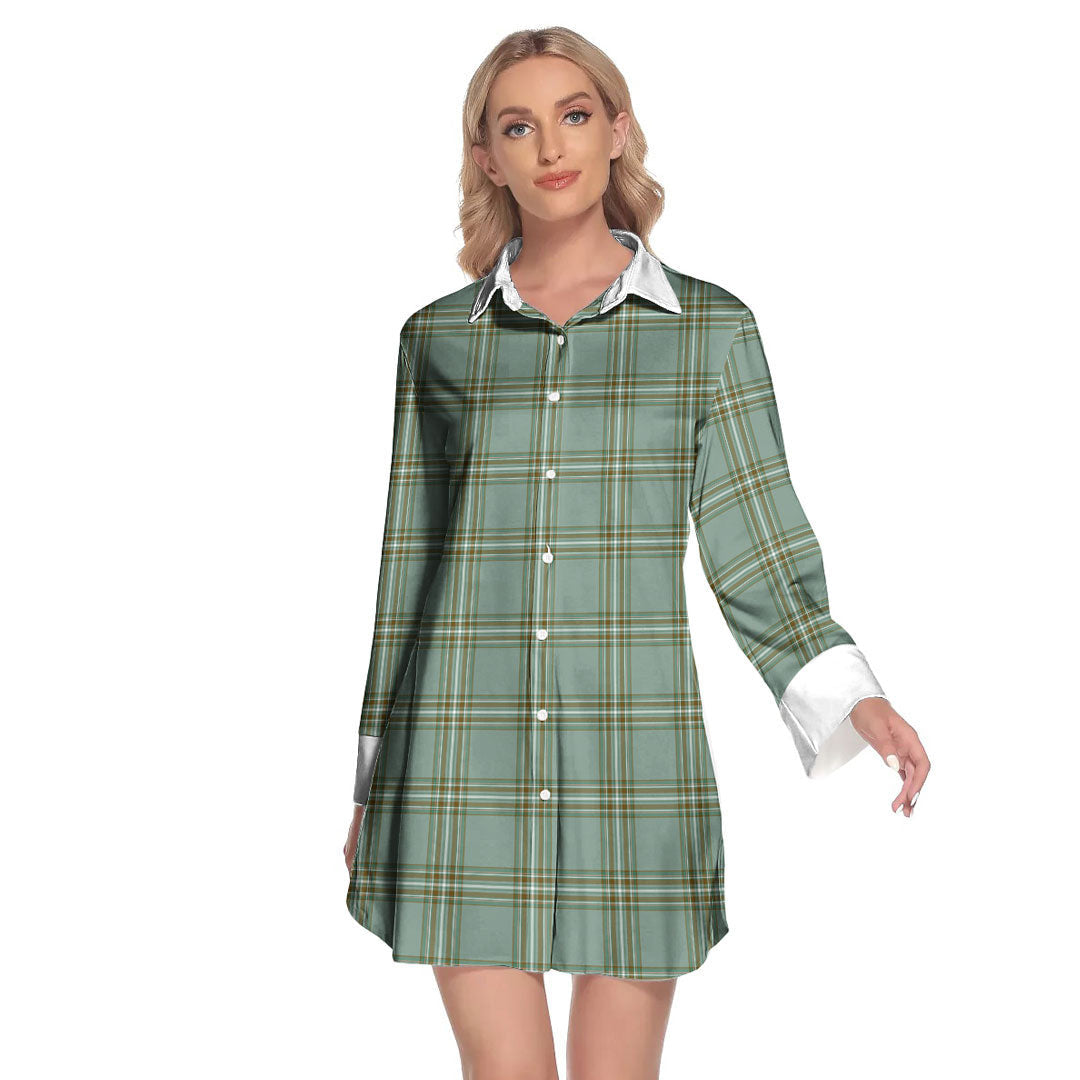 Kelly Dress Tartan Plaid Lapel Shirt Dress Long Sleeve