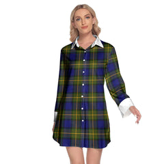 More Muir Tartan Plaid Lapel Shirt Dress Long Sleeve