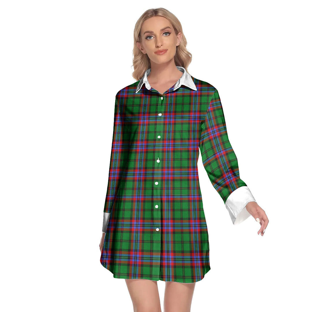 McGeachie Tartan Plaid Lapel Shirt Dress Long Sleeve