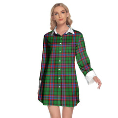 McGeachie Tartan Plaid Lapel Shirt Dress Long Sleeve