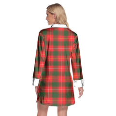 MacPhee Modern Tartan Plaid Lapel Shirt Dress Long Sleeve
