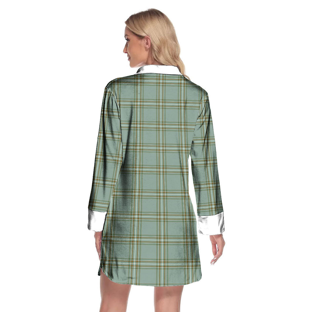 Kelly Dress Tartan Plaid Lapel Shirt Dress Long Sleeve