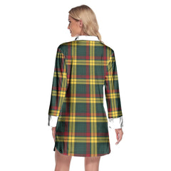 MacMillan Old Modern Tartan Plaid Lapel Shirt Dress Long Sleeve