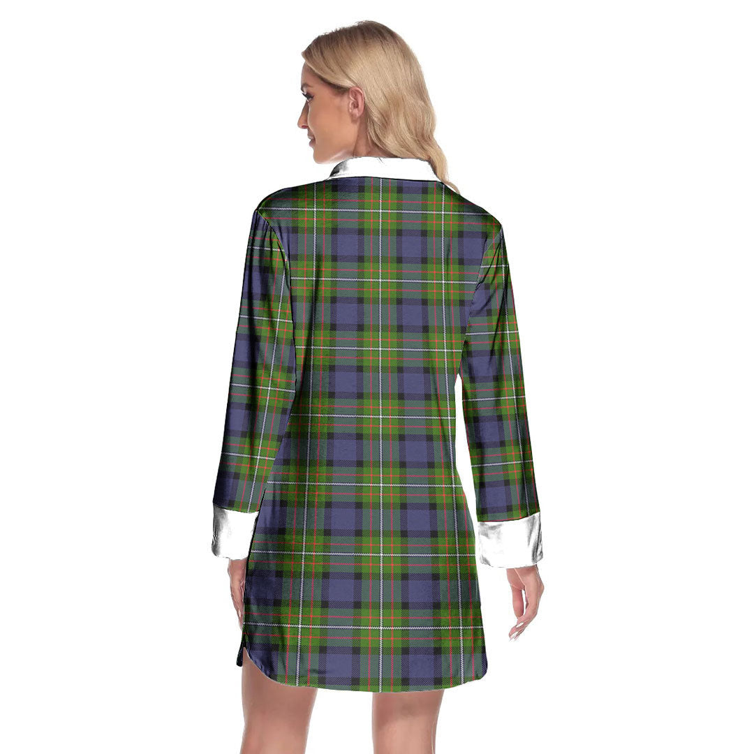 Fergusson Modern Tartan Plaid Lapel Shirt Dress Long Sleeve