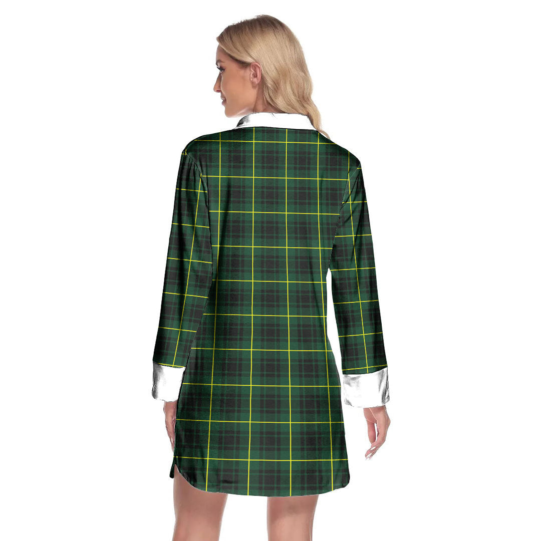 MacArthur Modern Tartan Plaid Lapel Shirt Dress Long Sleeve