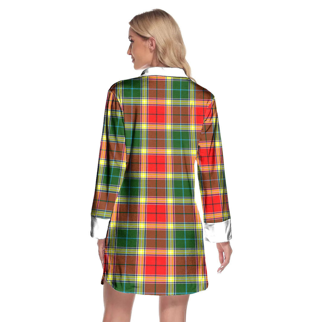 Gibbs Tartan Plaid Lapel Shirt Dress Long Sleeve