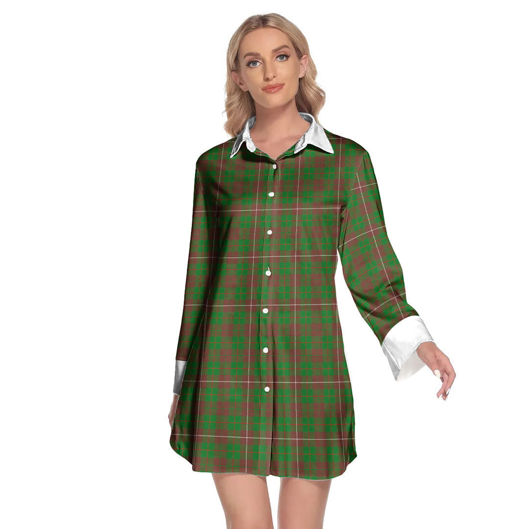 MacKinnon Hunting Modern Tartan Plaid Lapel Shirt Dress Long Sleeve