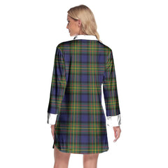 MacLaren Modern Tartan Plaid Lapel Shirt Dress Long Sleeve