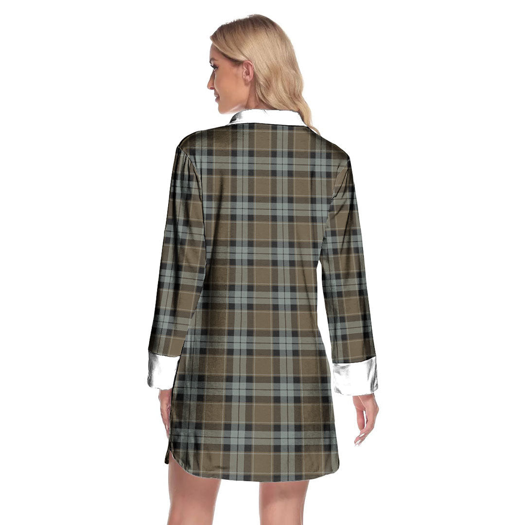 Graham of Menteith Weathered Tartan Plaid Lapel Shirt Dress Long Sleeve
