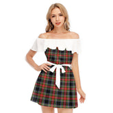 Stewart Black Tartan Plaid Off-shoulder Dress With Ruffle